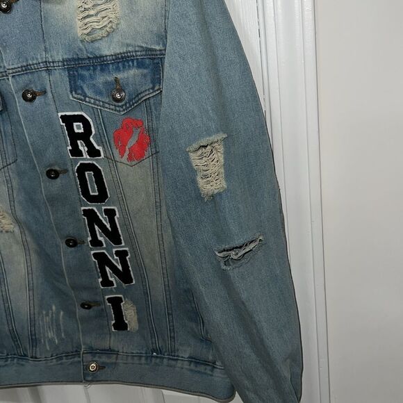 Distressed Denim Jacket with Patches - Picture 4 of 6